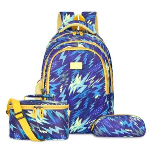 Combo: 30 L School Backpack with Pencil Pouch & Lunch Bag | Durable Polyester | Lightning Blue