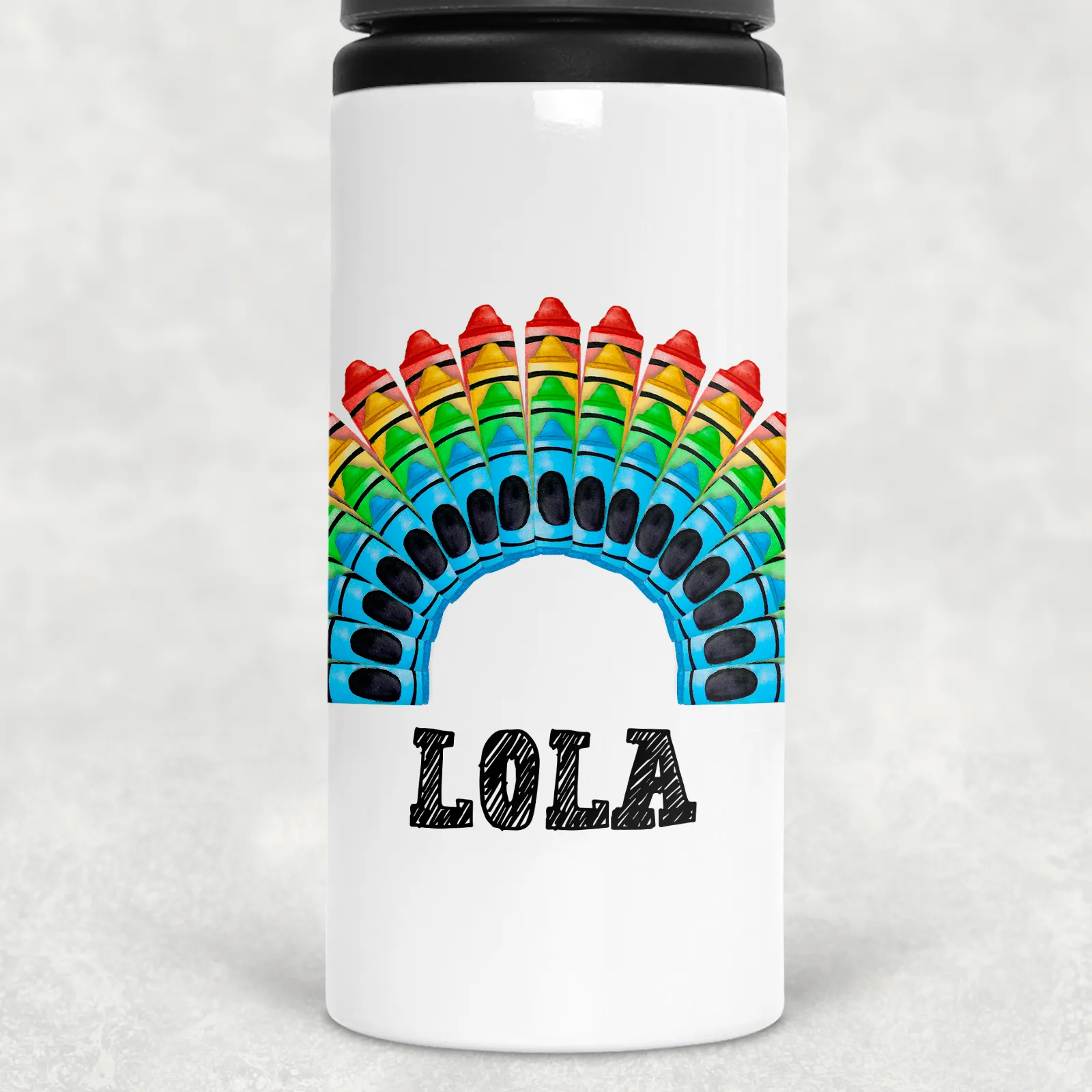 Crayon Rainbow Personalised Aluminium Straw Water Bottle 650ml