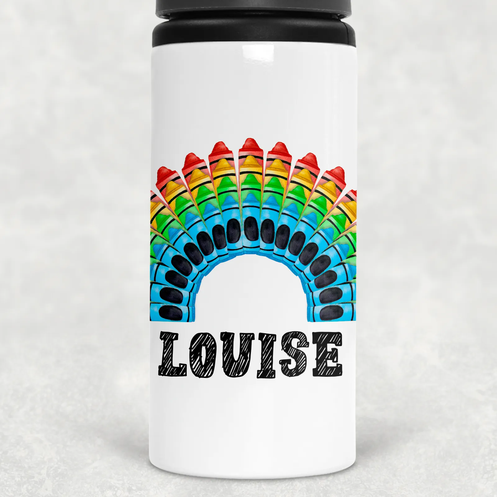 Crayon Rainbow Personalised Aluminium Straw Water Bottle 650ml