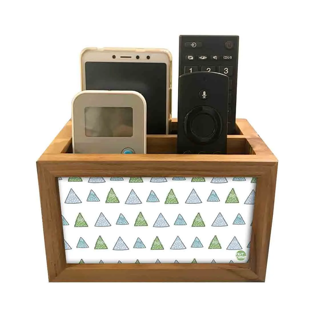 Designer TV Remote Holder Organizer - Green Woods Triangles