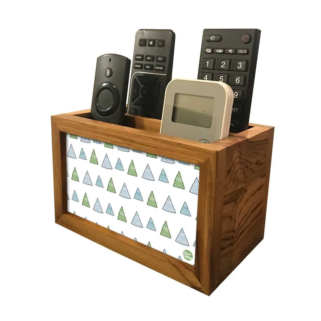 Designer TV Remote Holder Organizer - Green Woods Triangles