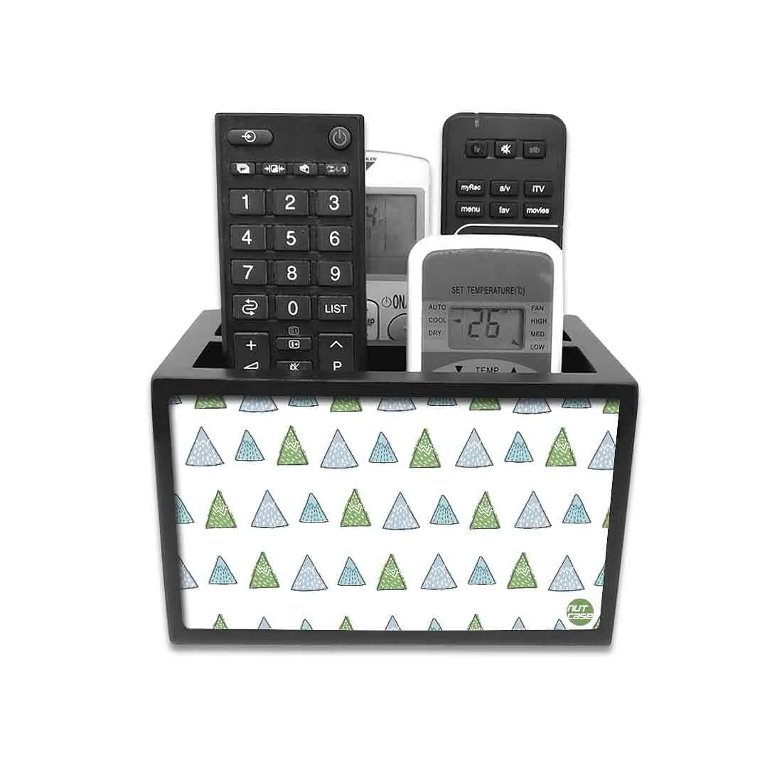 Designer TV Remote Holder Organizer - Green Woods Triangles