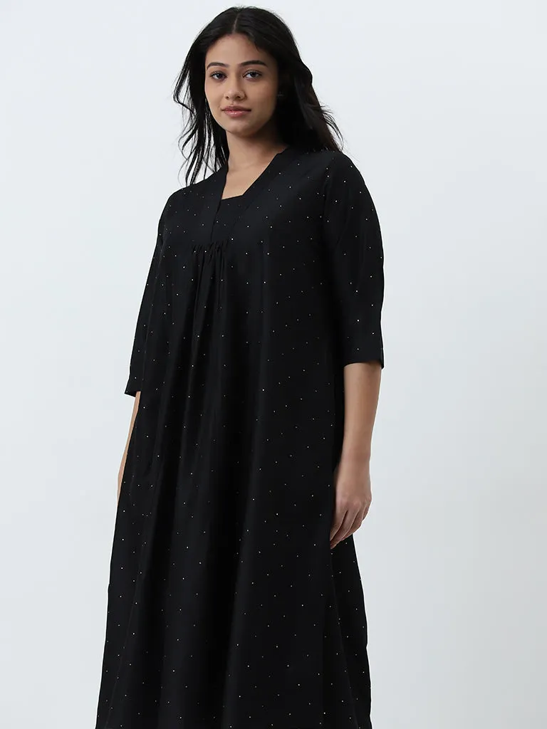 Diza Black Embellished A-line Kurta