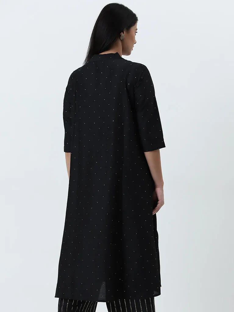 Diza Black Embellished A-line Kurta