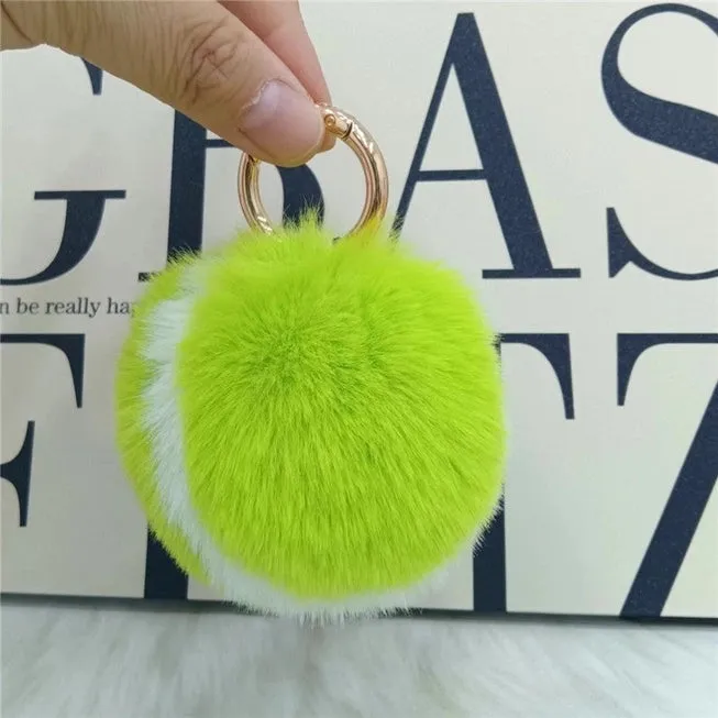 FAUX Fur Tennis Ball Keyring Puff