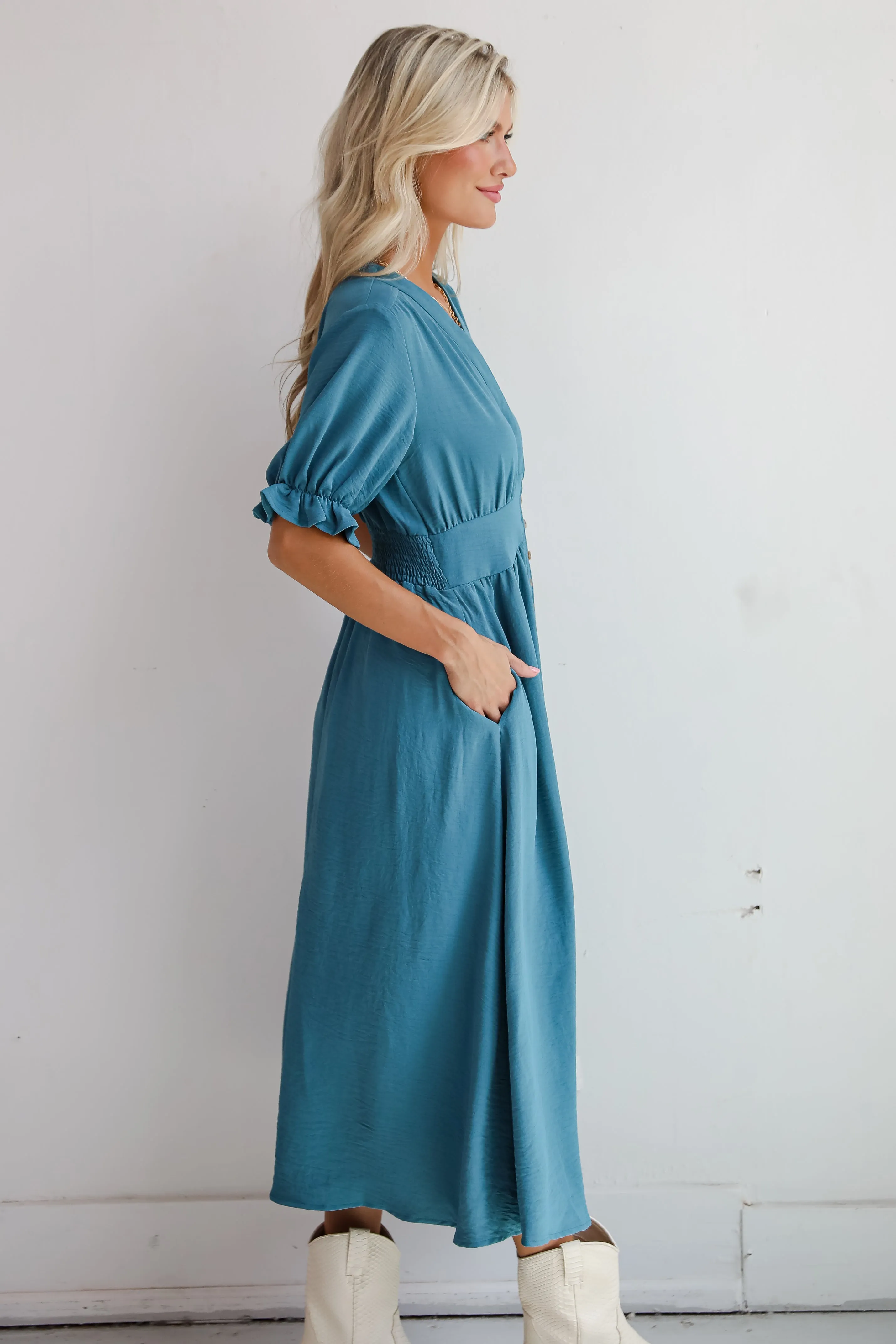 FINAL SALE - Exceptionally Graceful Teal Midi Dress