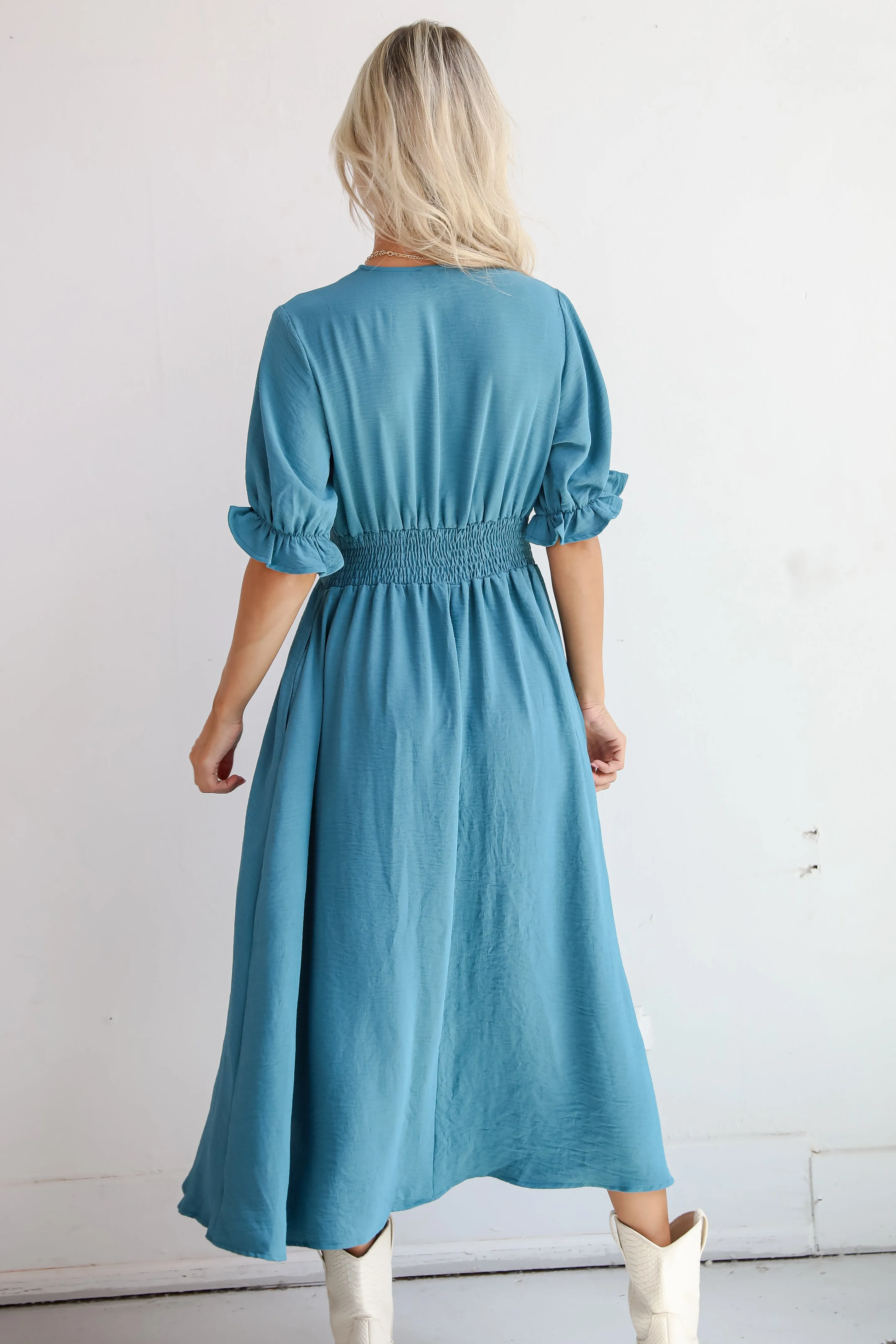 FINAL SALE - Exceptionally Graceful Teal Midi Dress