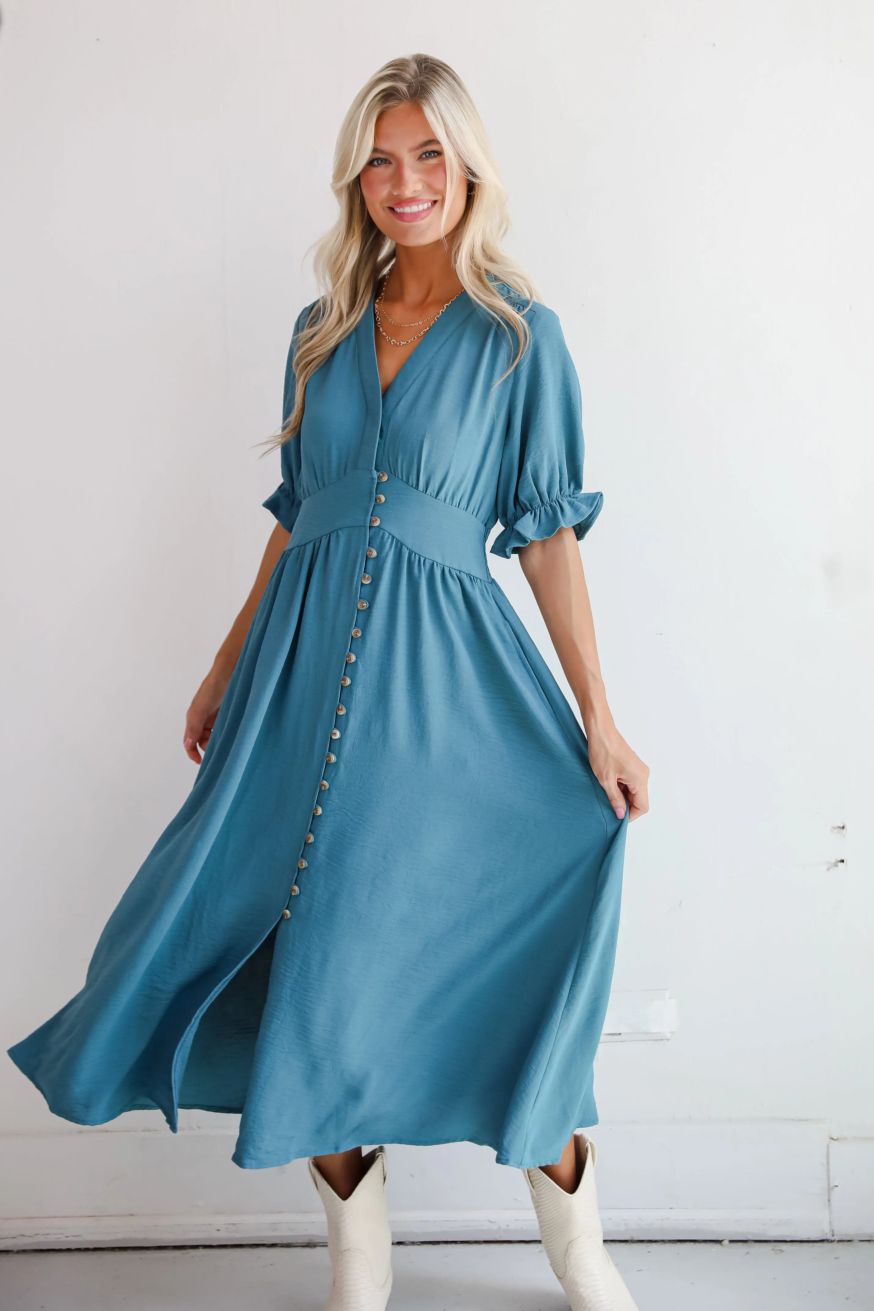 FINAL SALE - Exceptionally Graceful Teal Midi Dress