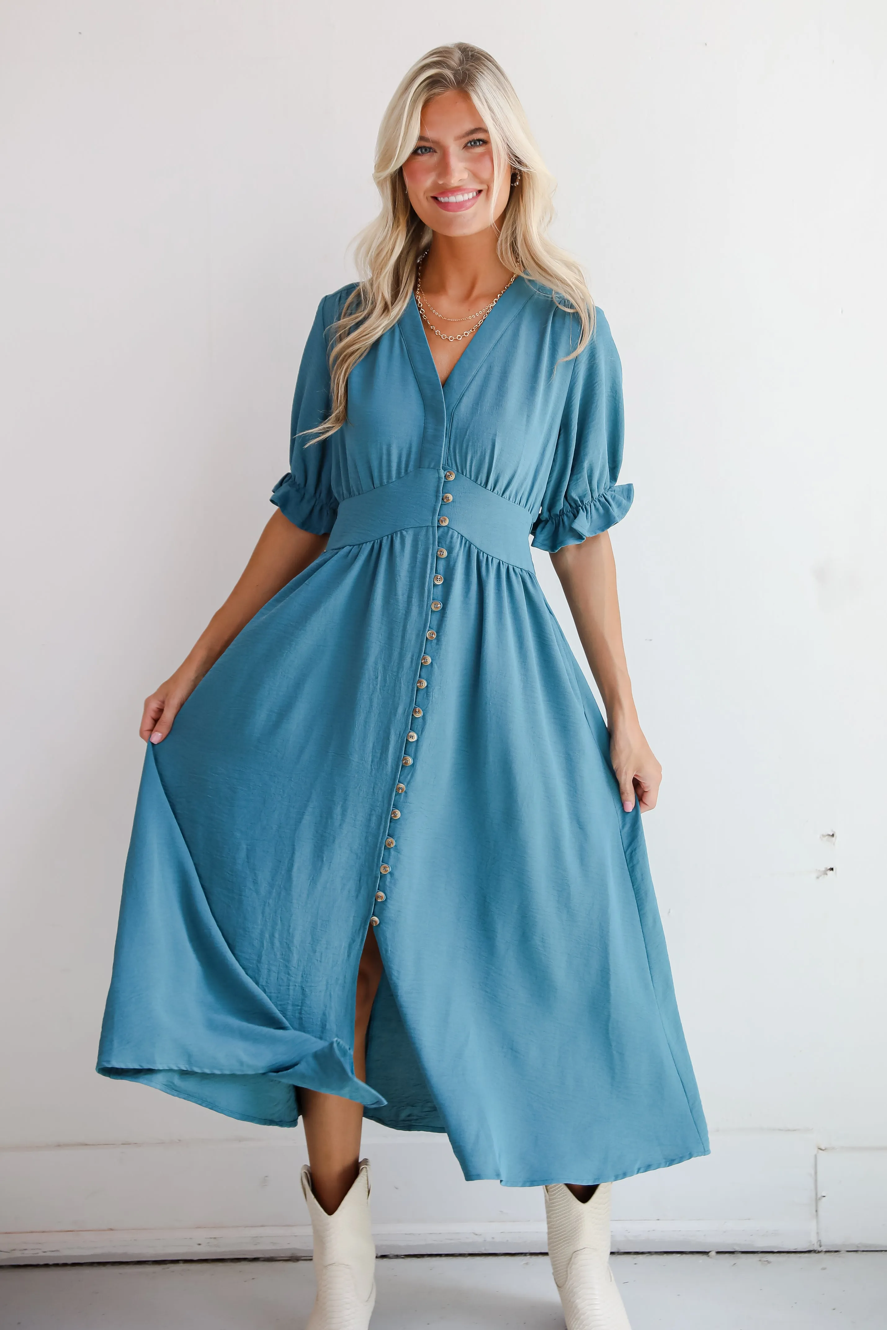 FINAL SALE - Exceptionally Graceful Teal Midi Dress