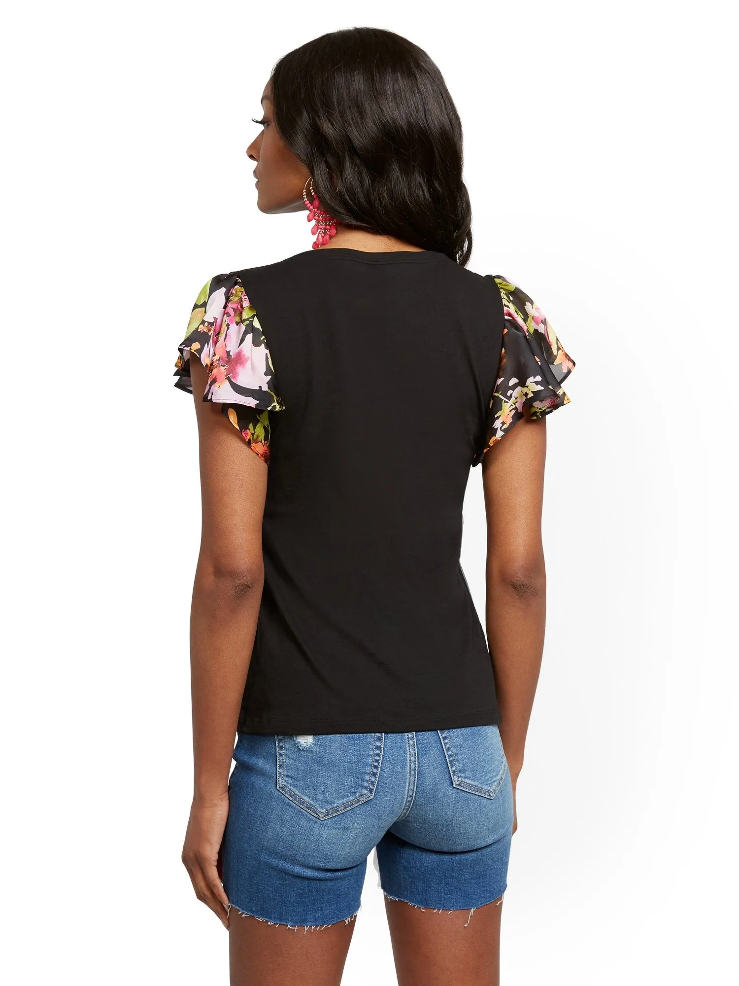 Floral Flutter-Sleeve Top