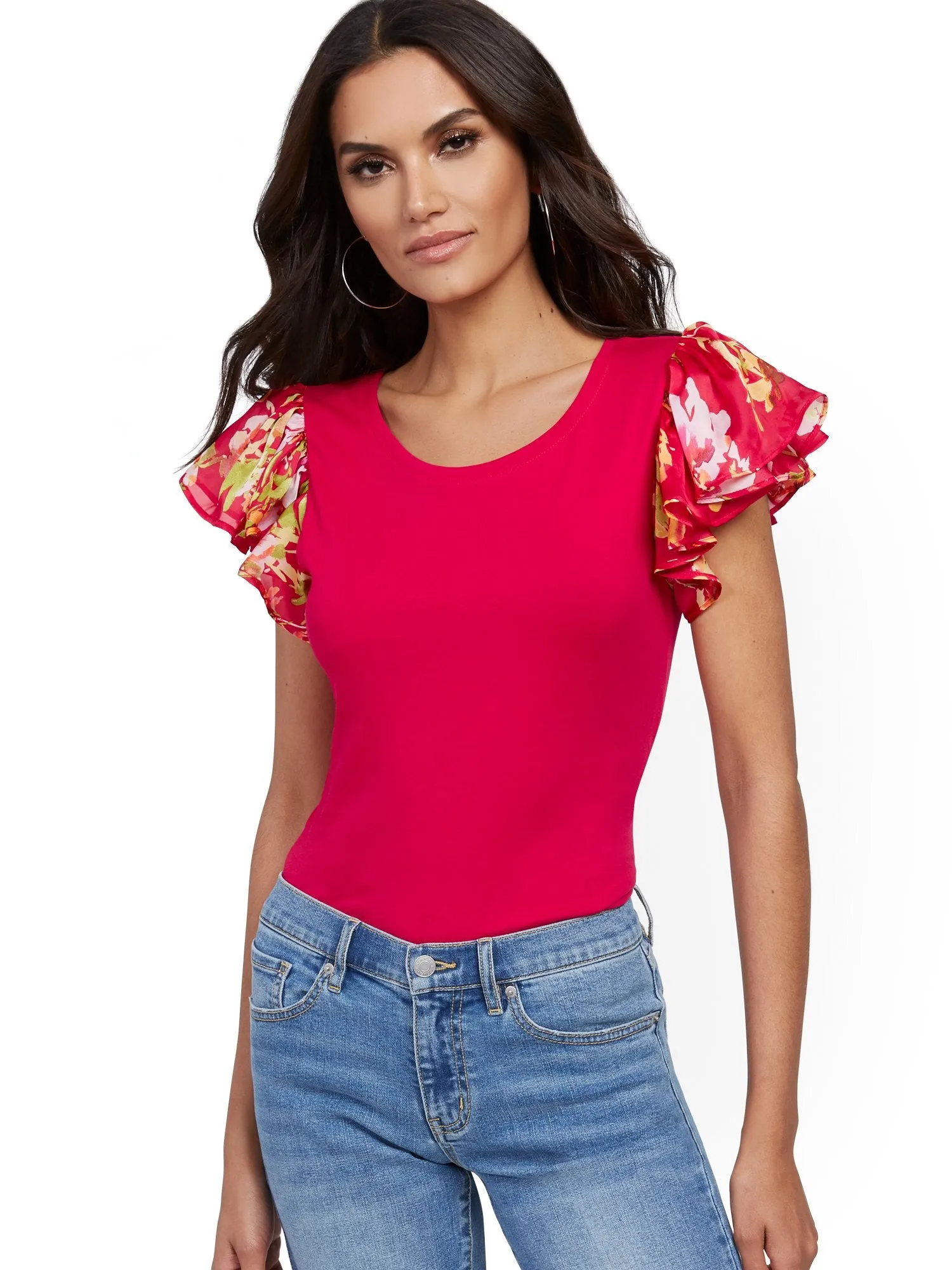 Floral Flutter-Sleeve Top