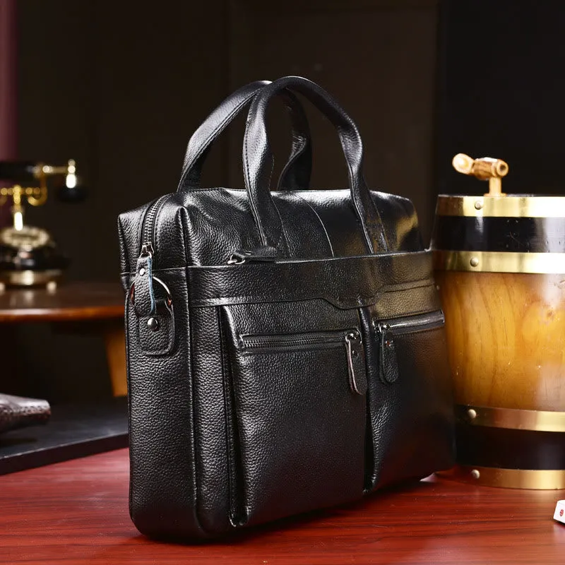 Genuine Leather Men's Briefcase Business Fit Laptop Vintage Bag