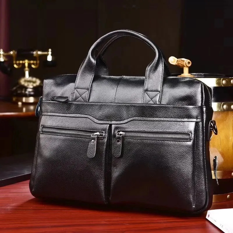 Genuine Leather Men's Briefcase Business Fit Laptop Vintage Bag