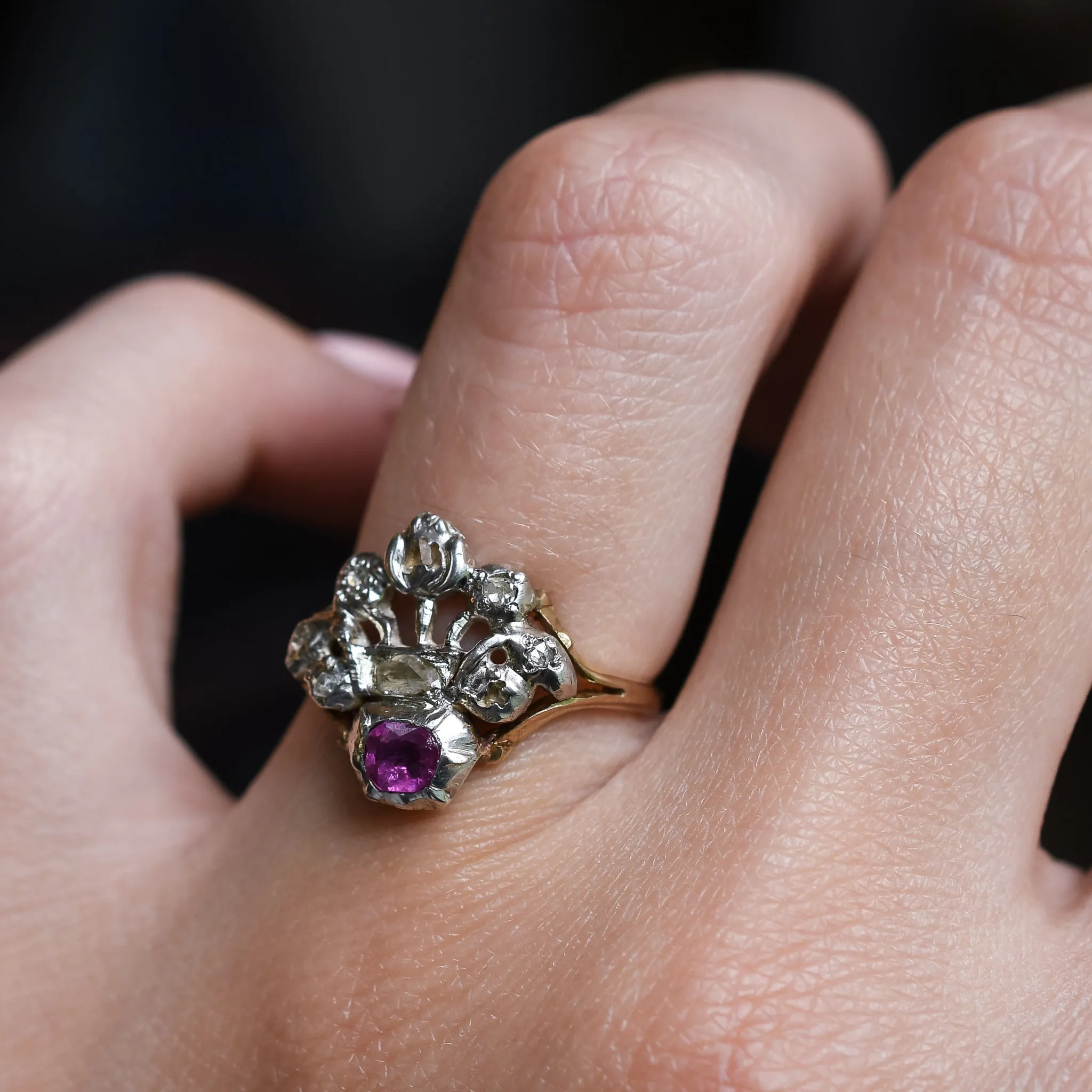 Georgian Diamond & Ruby Giardinetti Ring