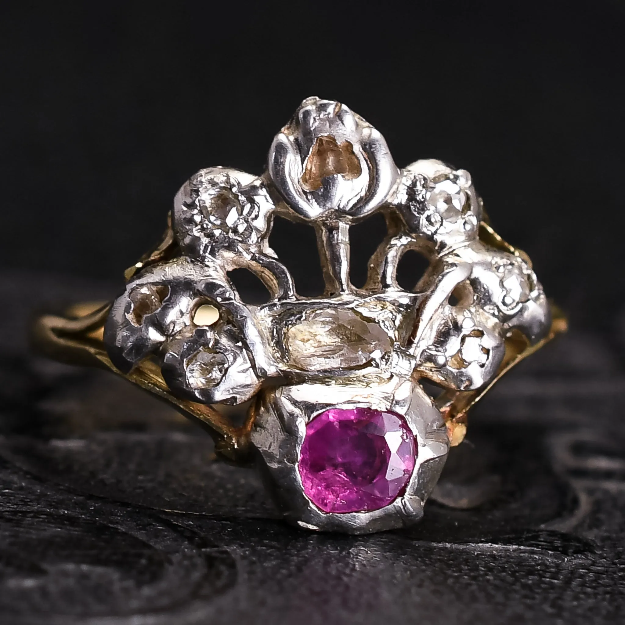 Georgian Diamond & Ruby Giardinetti Ring