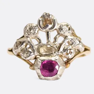 Georgian Diamond & Ruby Giardinetti Ring