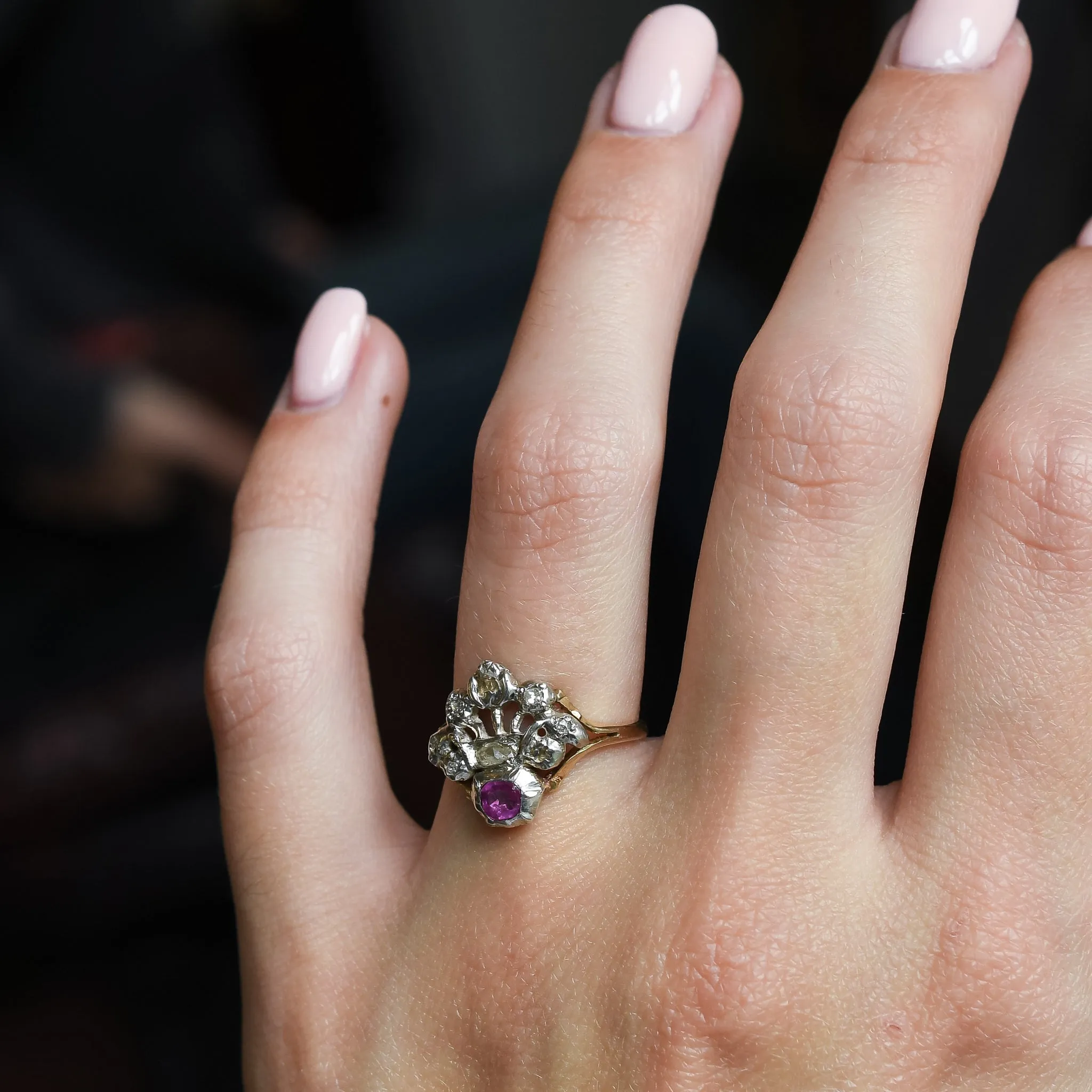 Georgian Diamond & Ruby Giardinetti Ring