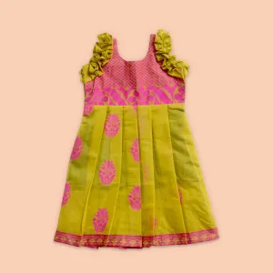 Graceful Heritage Ruffled Frock with Traditional Weaves