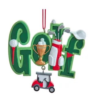 Green Golf Ornament with Golf Clubs & Golf Cart