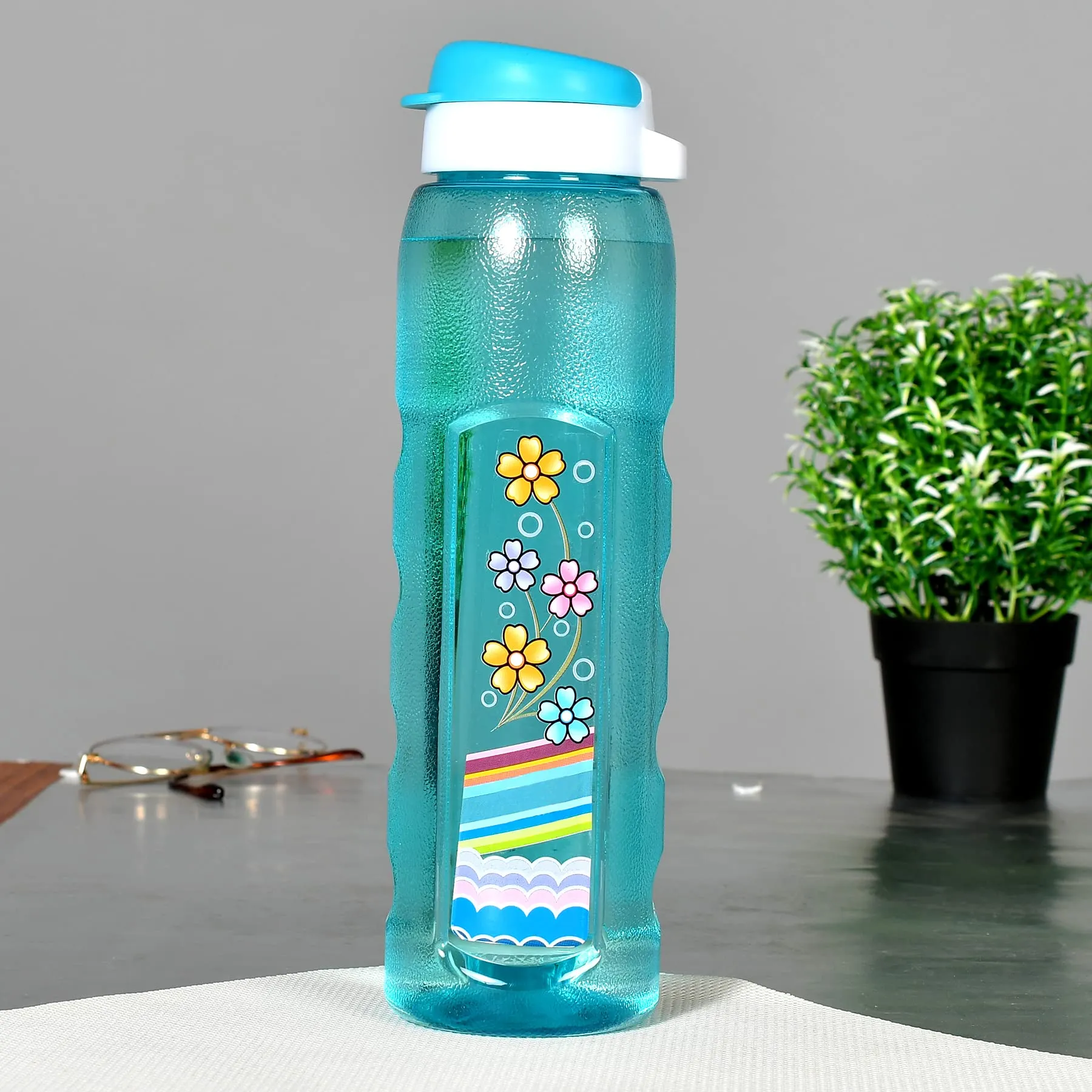 Heart Home Plastic Water Bottle With Sipper- 1 Litre, Pack of 6 (Green & Sky Blue)