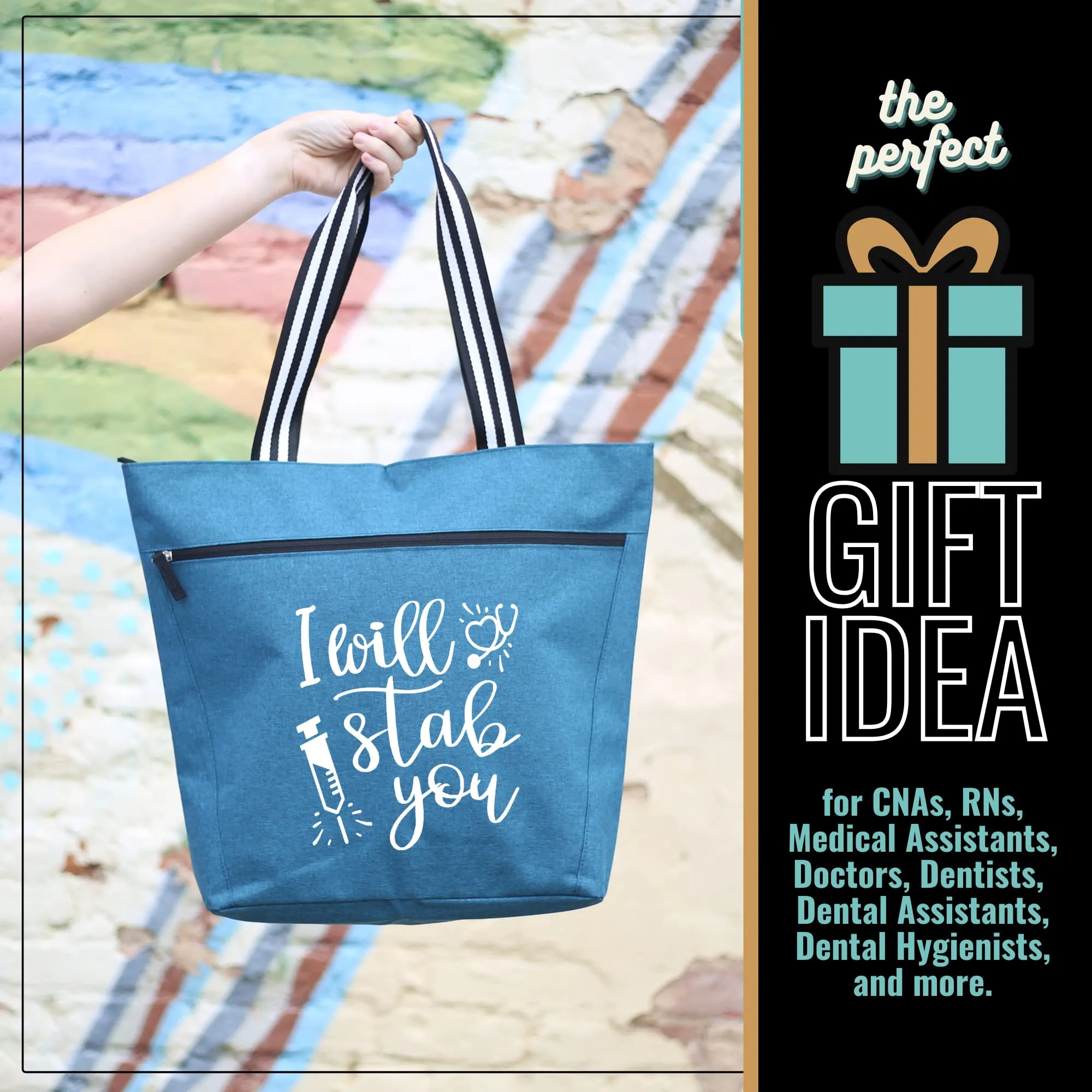 I Will Stab You Teal Lexie Tote Bag for Medical Workers - Outlet Deal Utah