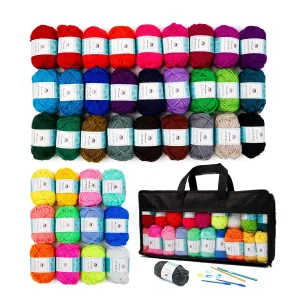 Inscraft 48 Piece Crochet Yarn Kit | 1400 Yards | 40 Colors | Balls Of Acrylic Yarn | 2 Crochet Hooks | Gift For Beginners And Adults