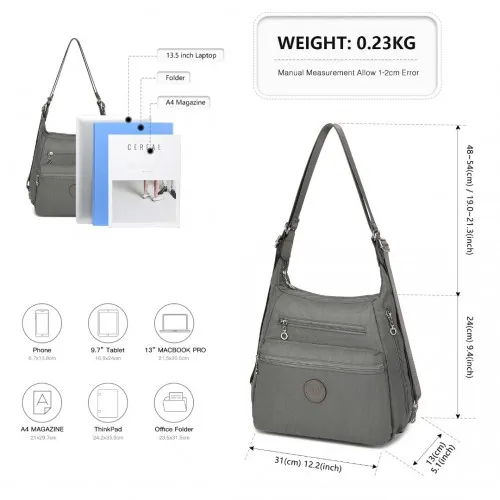 Kono Three Way Multipurpose Casual Shoulder Bag - Grey | EH2063