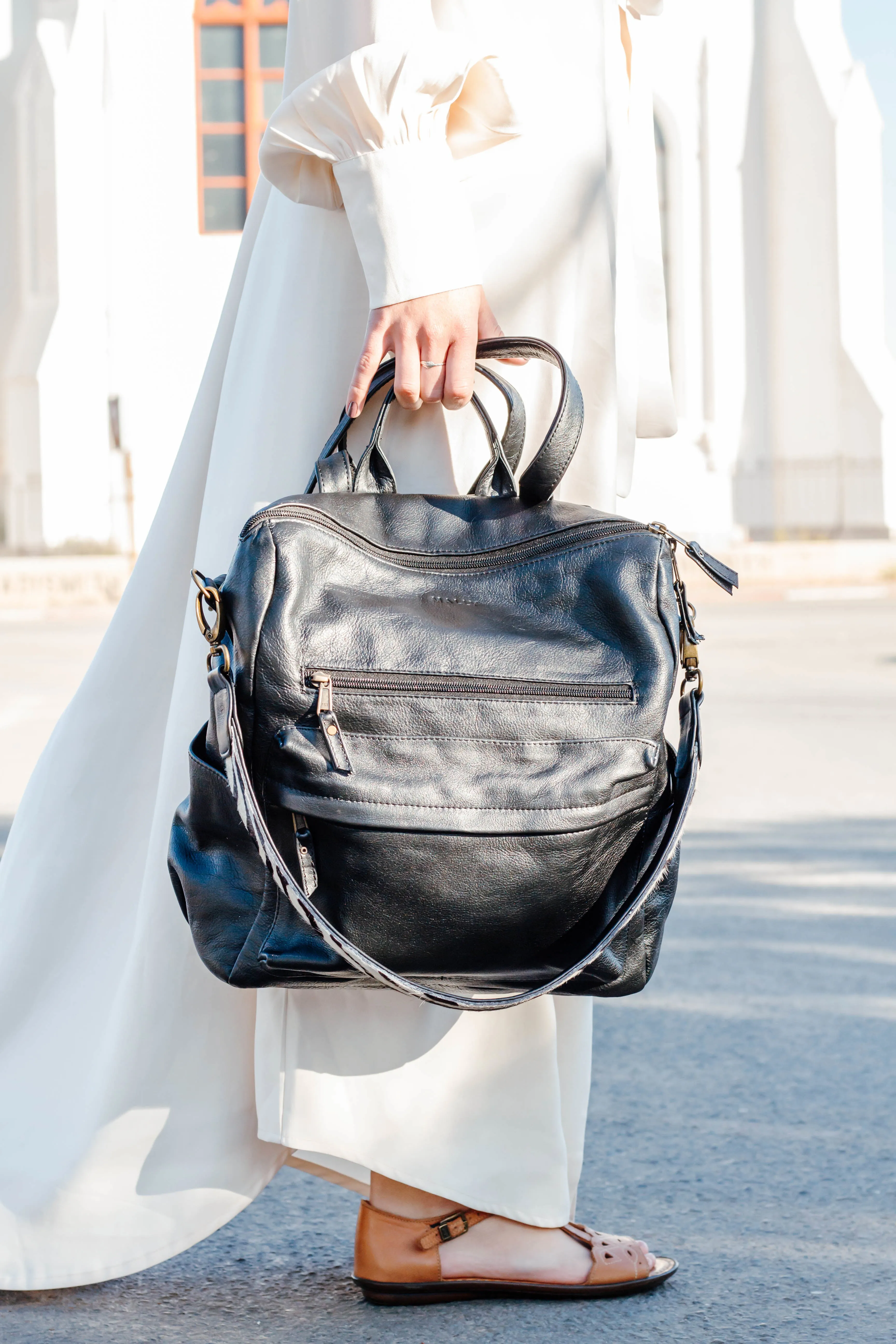 Ladies Leather Backpack in Black