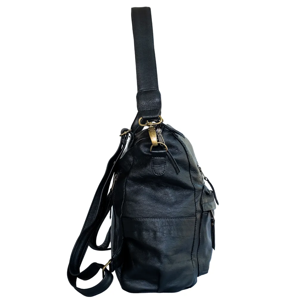 Ladies Leather Backpack in Black