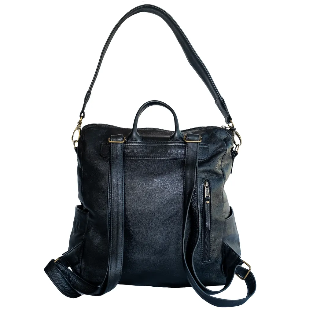 Ladies Leather Backpack in Black