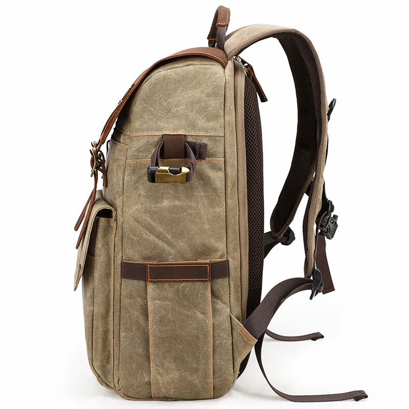 Large Storage SLR Camera Leather Canvas Backpack K001