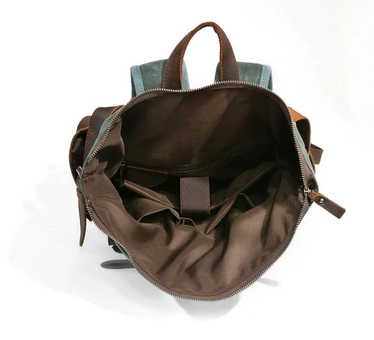 Leather Hiking Outdoor Canvas Backpack