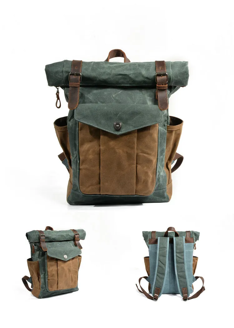 Leather Hiking Outdoor Canvas Backpack