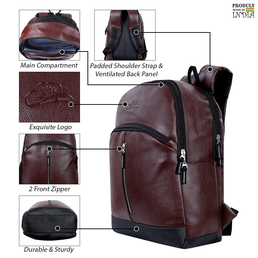 Leather World Unisex Vintage Synthetic Leather Backpack