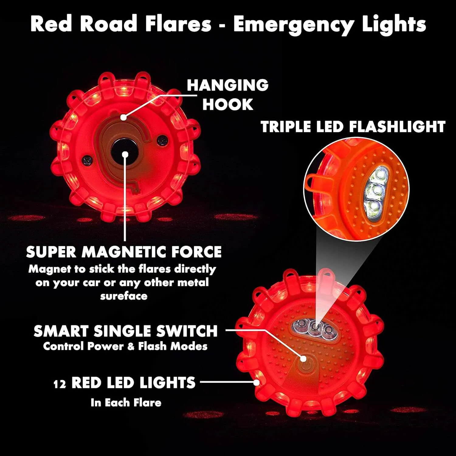 Magnetic Emergency LED Road Flares Warning Kit