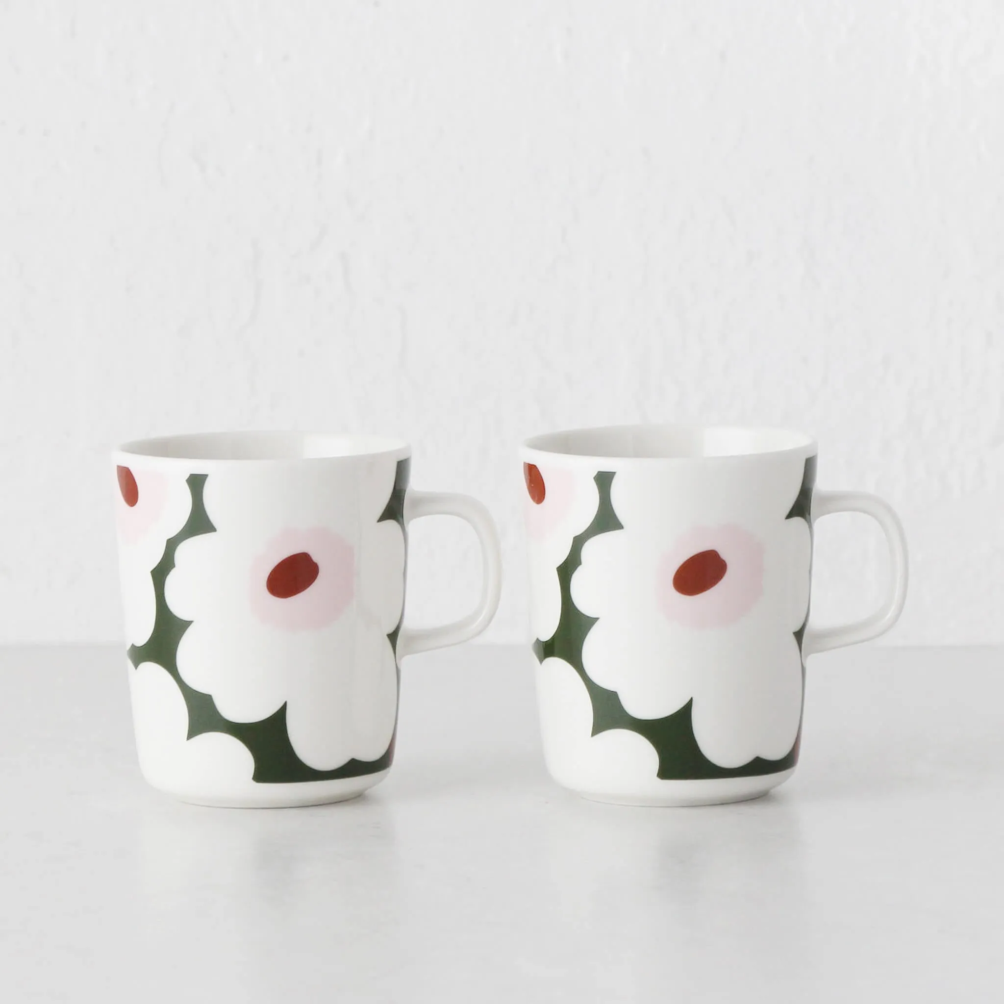 MARIMEKKO  |  UNIKKO COFFEE MUG 2.5DL  |  DARK GREEN   LIGHT PINK   WHITE  |  BUNDLE X2