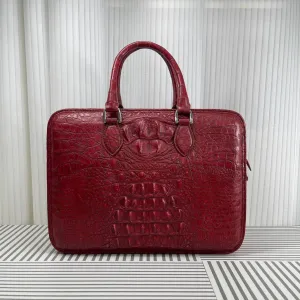 Men's Crocodile Leather Briefcase Red & Brown