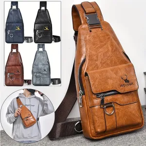 Men's New PU Leather Vintage Casual Simple Chest Bag, Crossbody Large Capacity Multi-compartment Waterproof Premium Men's Crossbody Bag for Carrying Out.