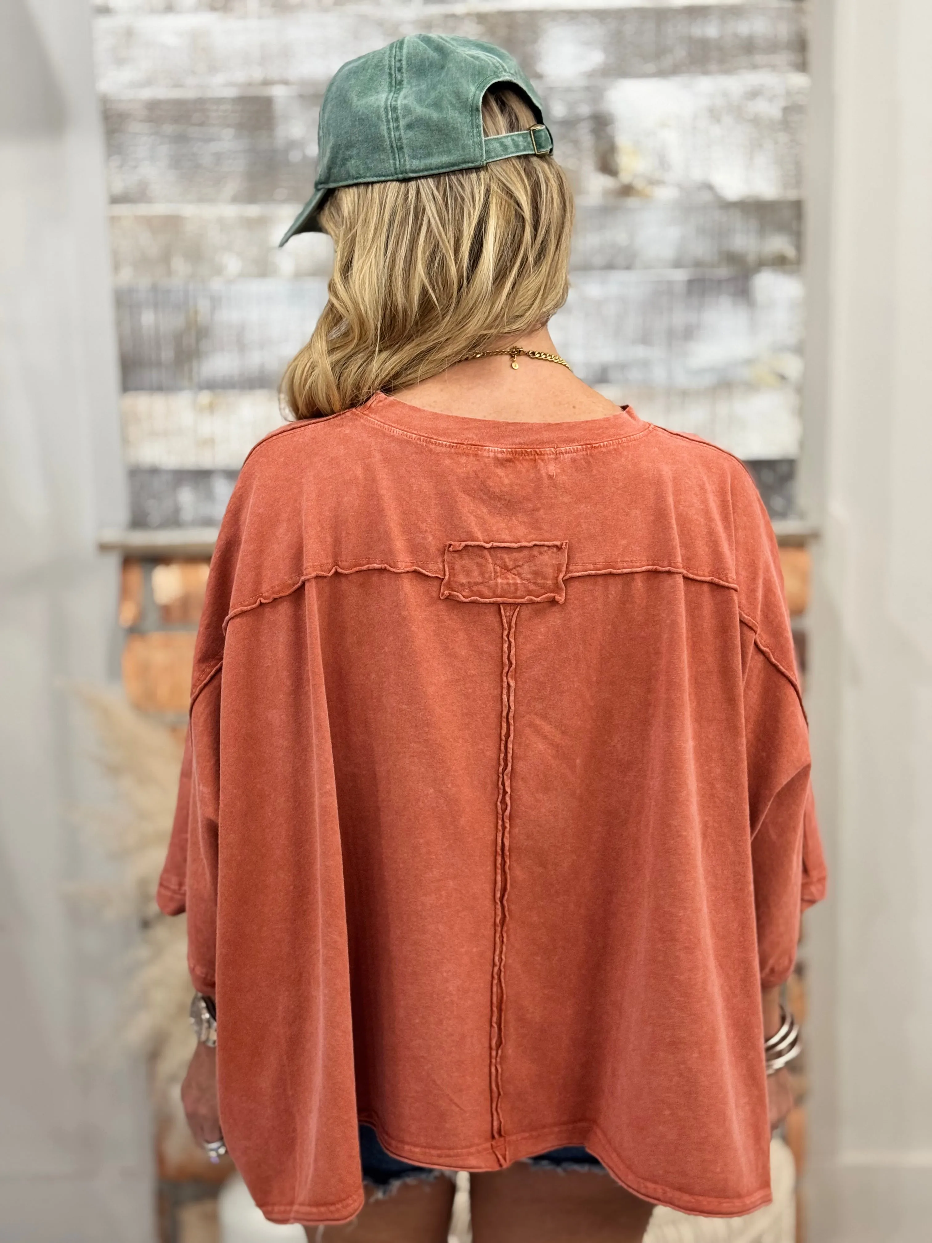 Mineral Washed Slouchy Tee in Rust