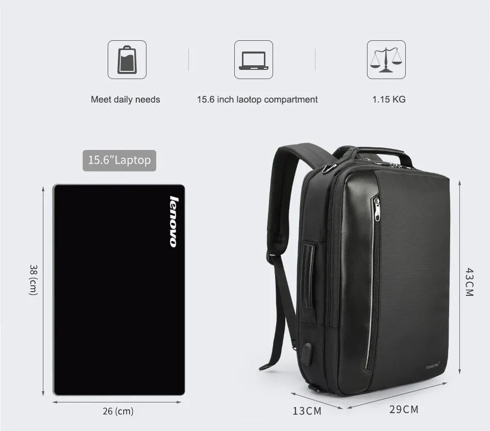 Multi-functional Backpack For 15.6 inch Laptop - Black,Dark Grey