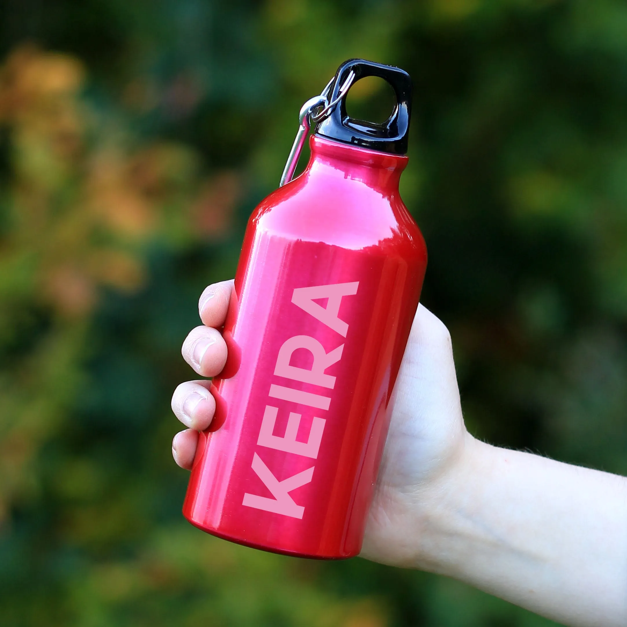 Personalised Kid's Metal Water Bottle with Carabiner Clip 400ml