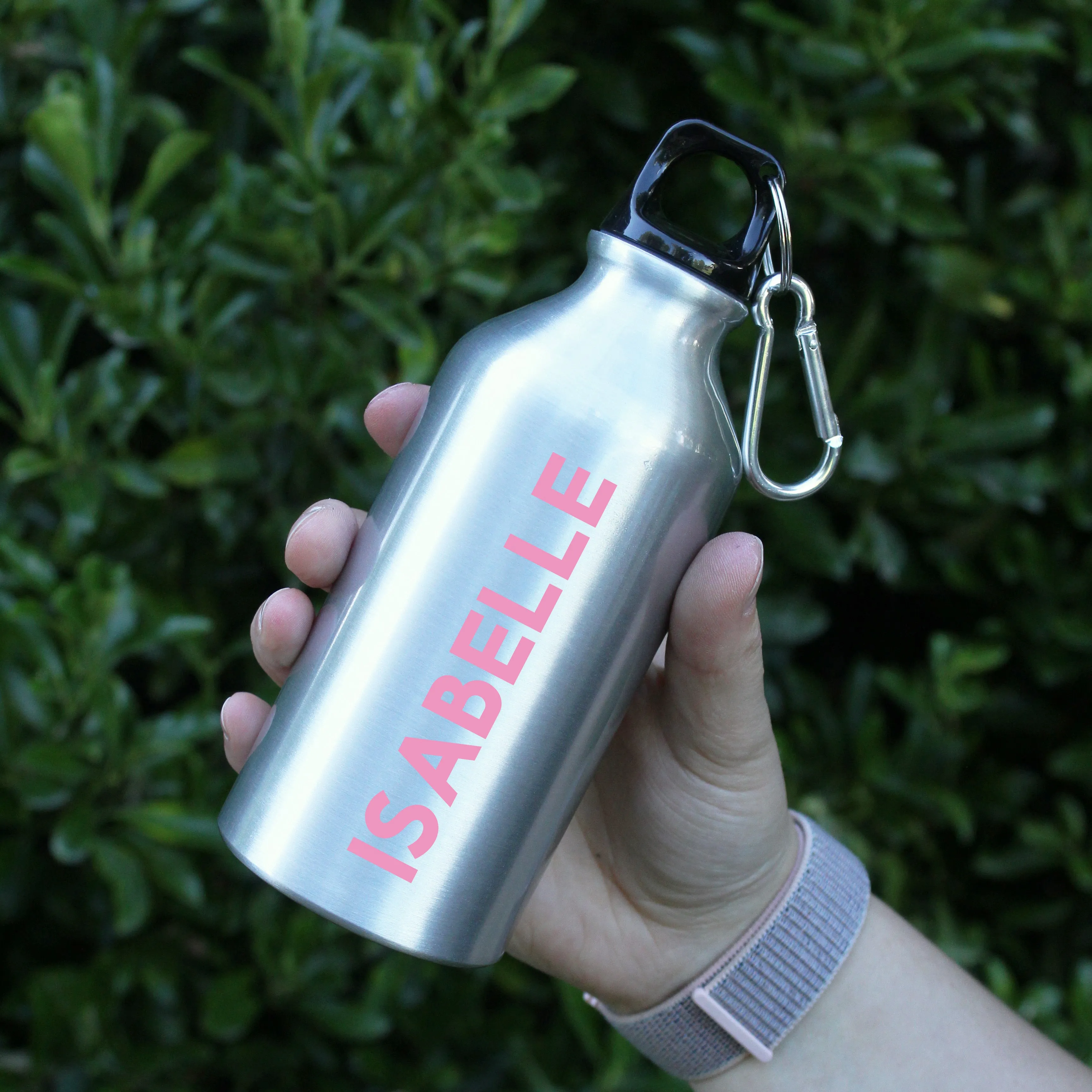 Personalised Kid's Metal Water Bottle with Carabiner Clip 400ml