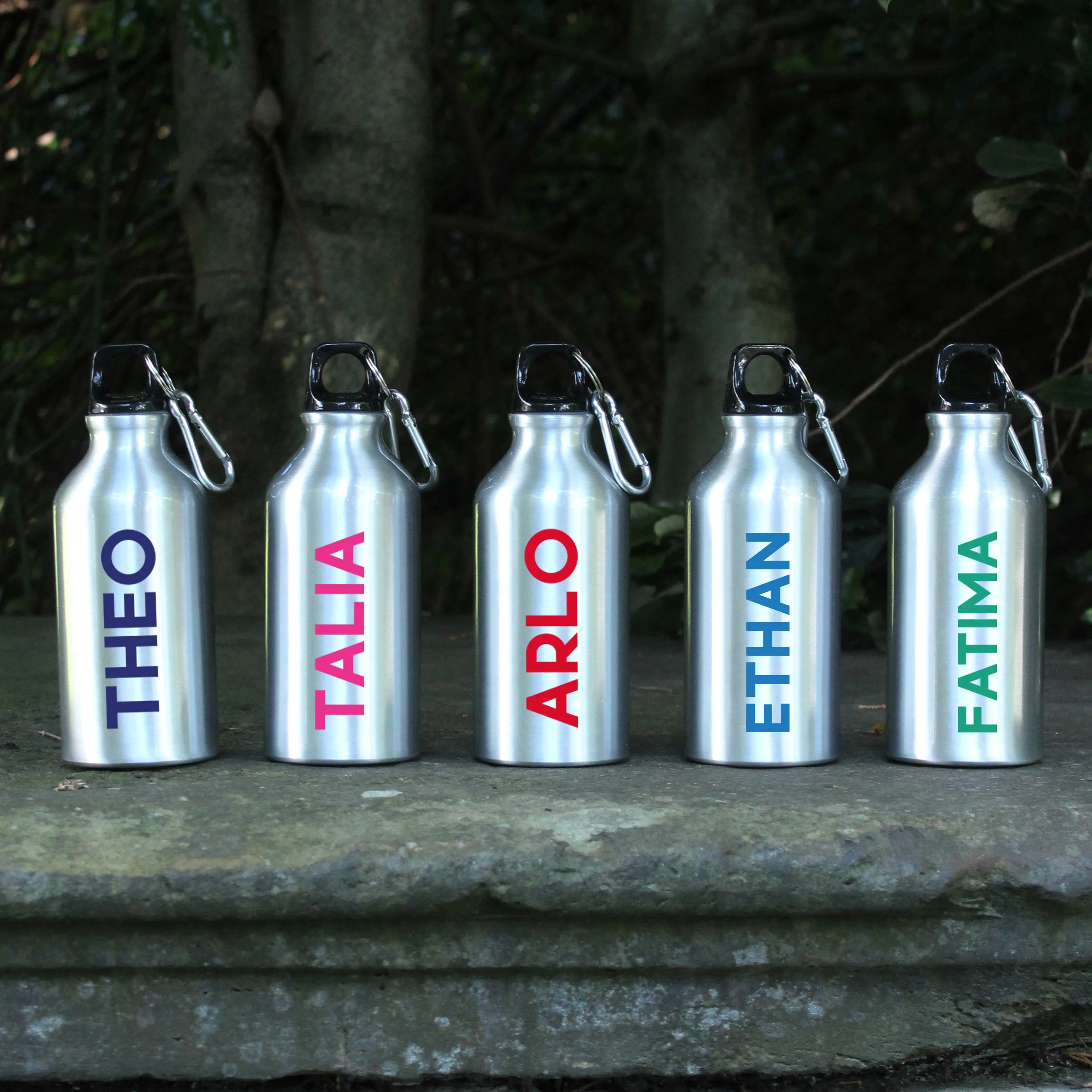 Personalised Kid's Metal Water Bottle with Carabiner Clip 400ml