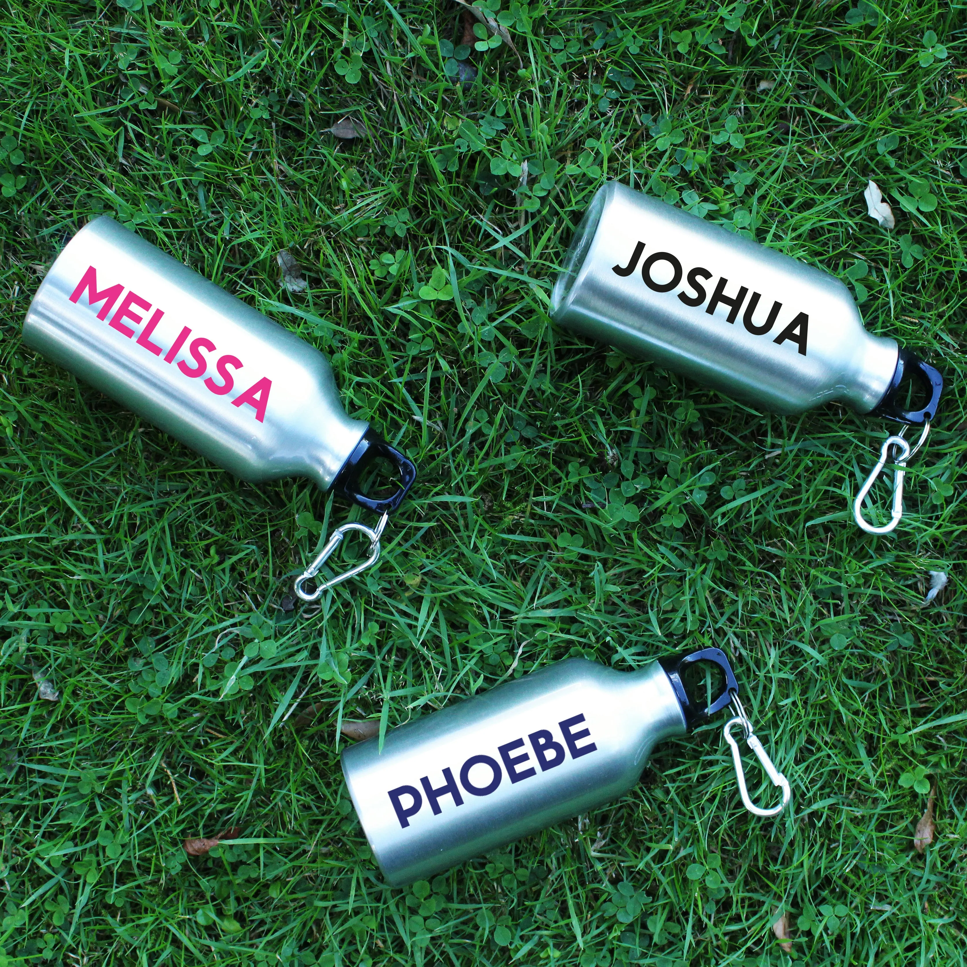 Personalised Kid's Metal Water Bottle with Carabiner Clip 400ml