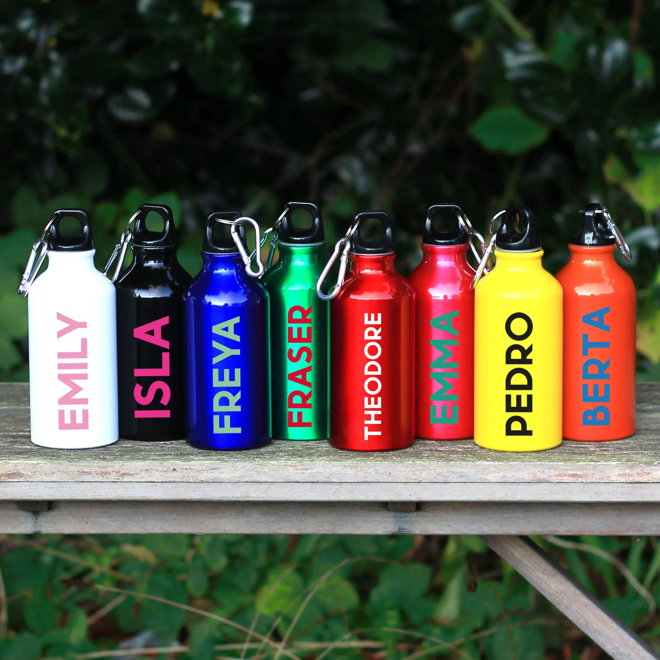 Personalised Kid's Metal Water Bottle with Carabiner Clip 400ml