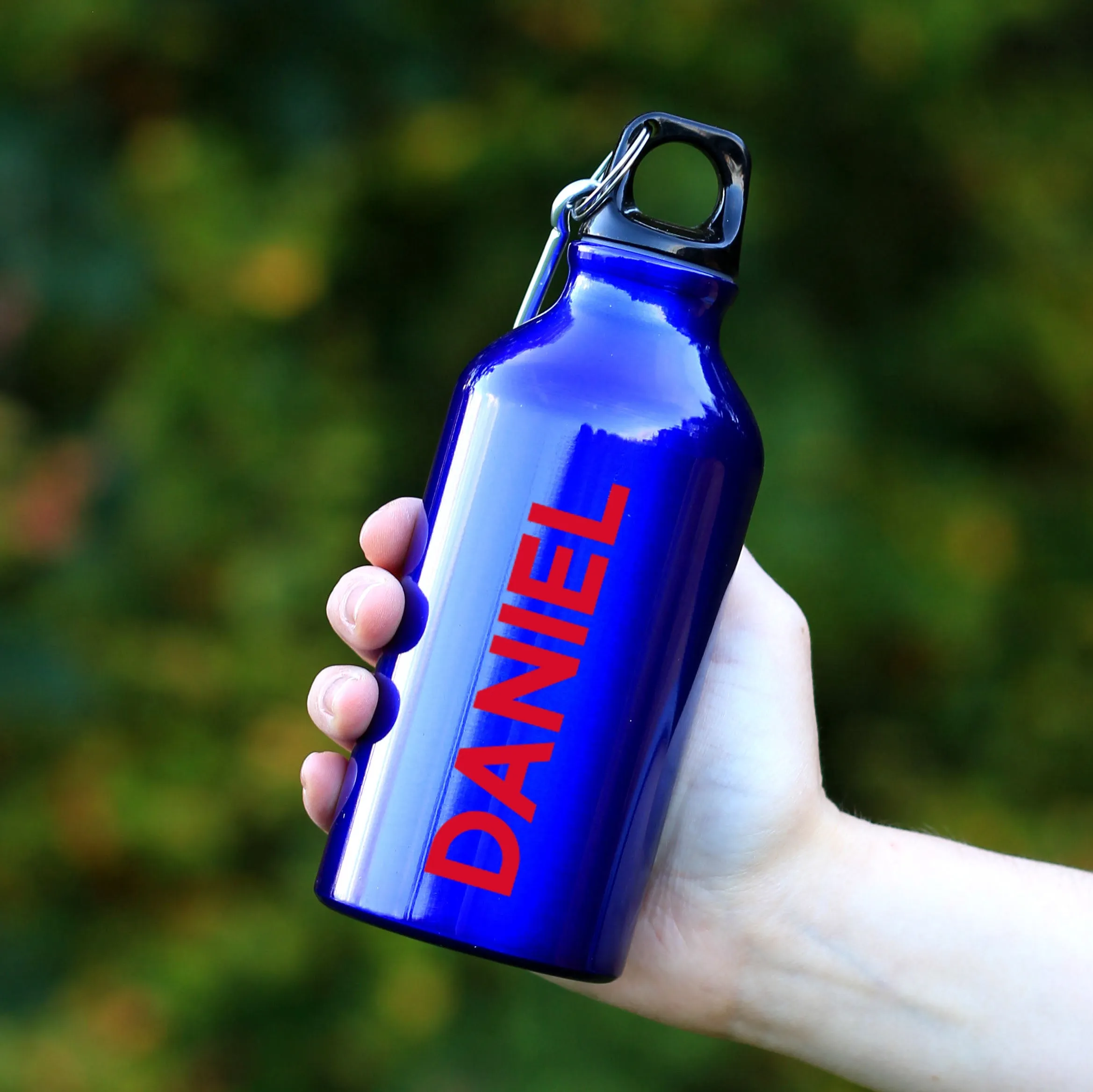 Personalised Kid's Metal Water Bottle with Carabiner Clip 400ml