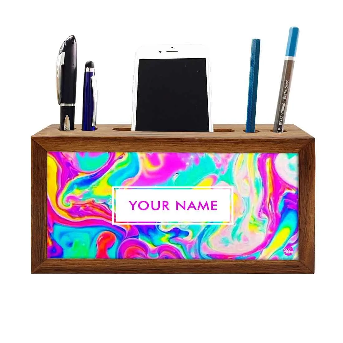 Personalized Wooden Desk Organizer - Oil Spill