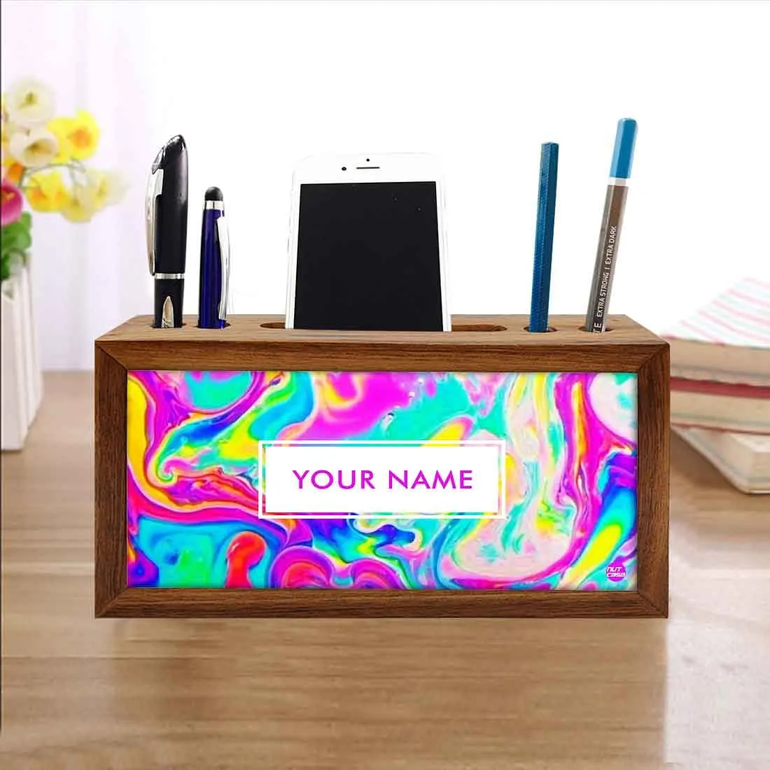 Personalized Wooden Desk Organizer - Oil Spill