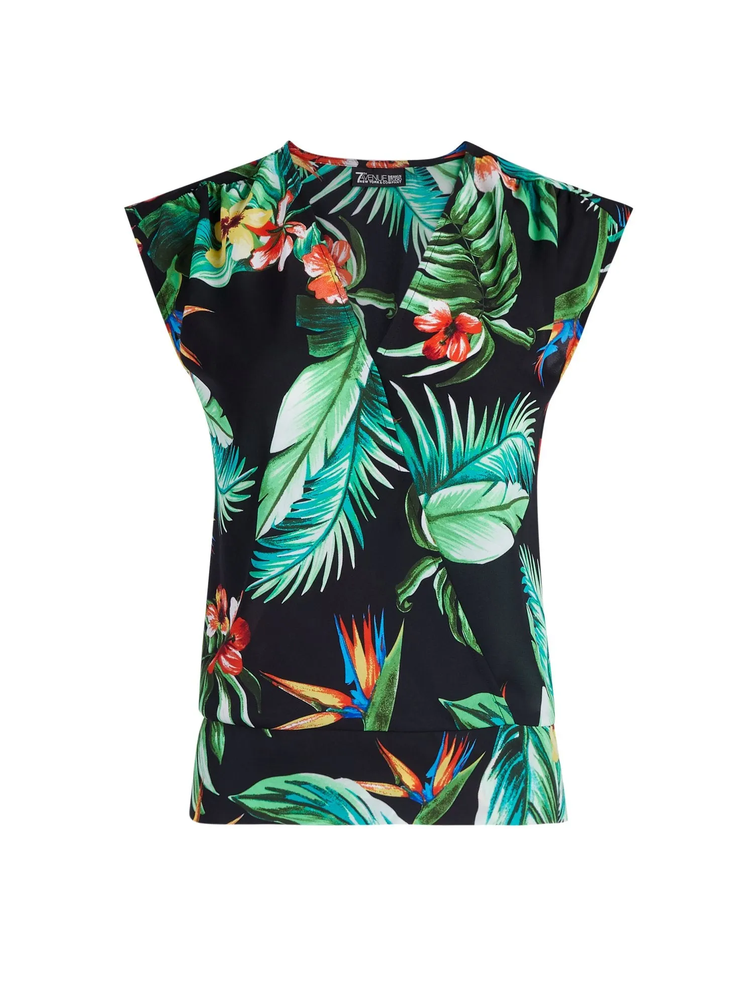 Petite Tropical-Print Smocked Wrap Blouse