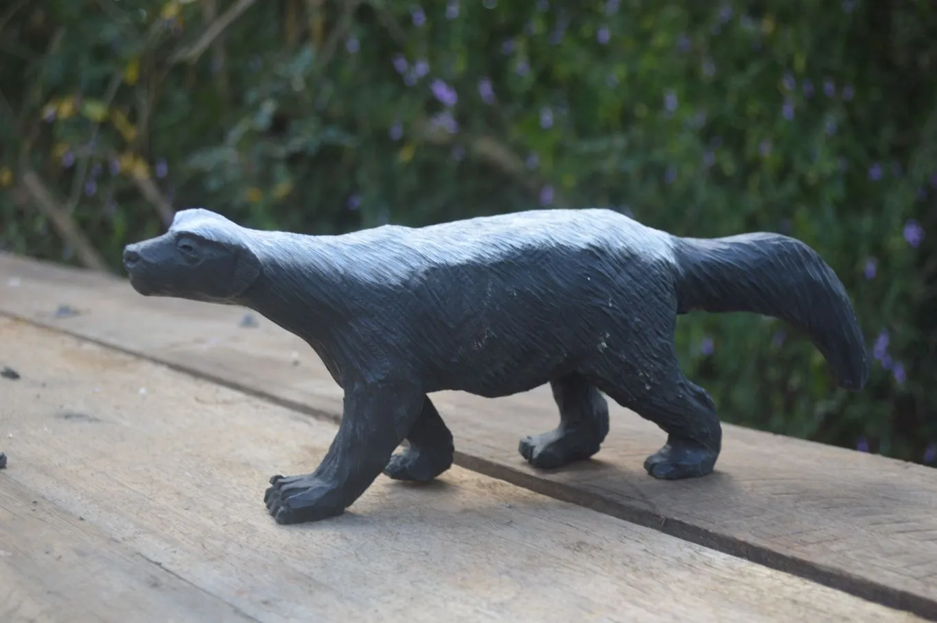 Polished Groovy Black & White Soapstone Honey Badger Carving  x 1 From Zimbabwe